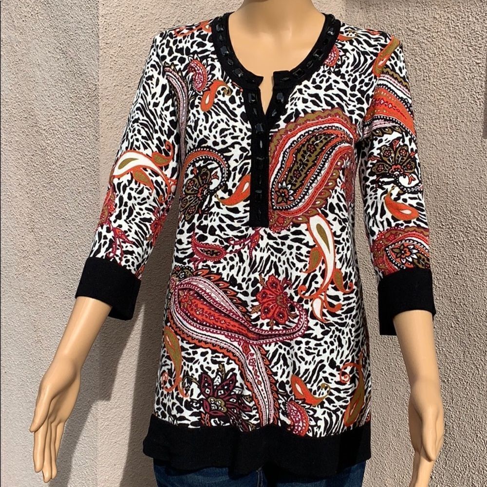 Joseph A Tunic Sweater Gem Accented Collar Medium